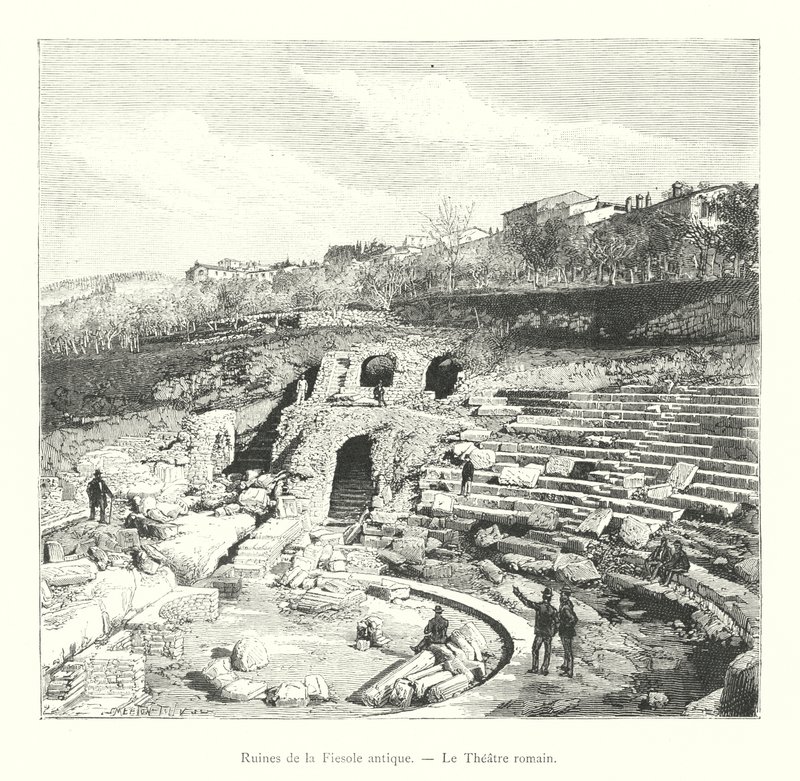 Ruines de la Fiesole antique, Le Théâtre romain (gravure) - Italian School