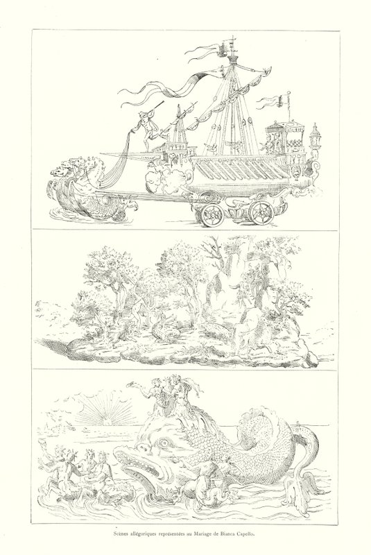Scènes allégoriques représentées au Mariage de Bianca Capello (gravure) - Italian School