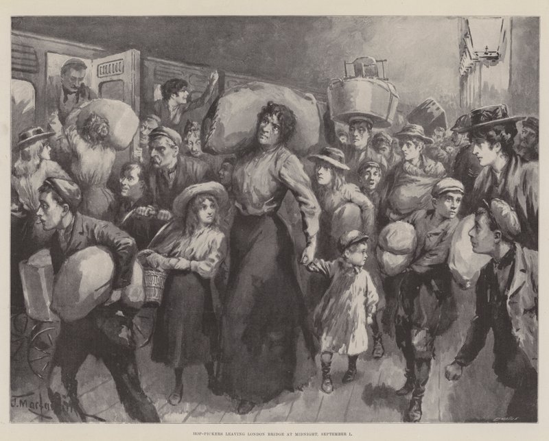 Cueilleurs de houblon quittant le pont de Londres à minuit, 1er septembre - J. Macfarlane