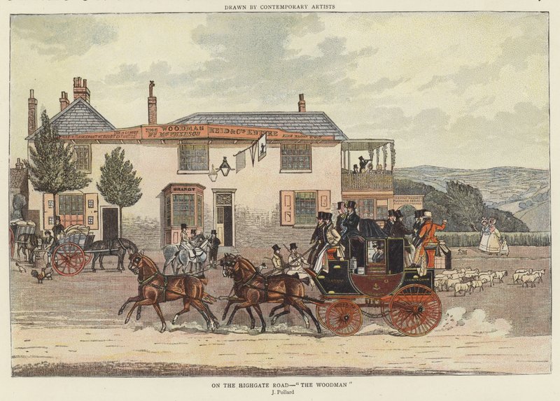 Sur la route de Highgate - "The Woodman" - James (after) Pollard