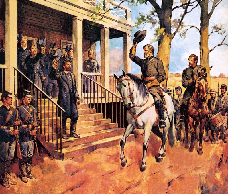 Le général Lee et son cheval "Traveller" se rendent au général Grant. - James Edwin McConnell
