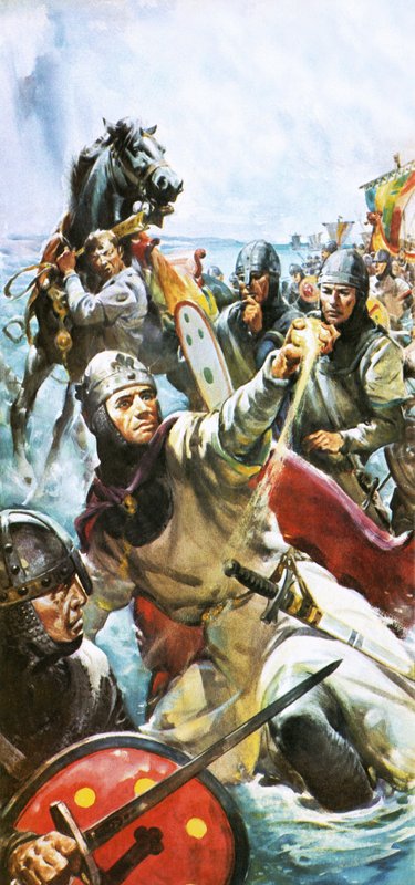 Guillaume le Conquérant arrivant en Angleterre en 1066, emportant une poignée de sable - James Edwin McConnell
