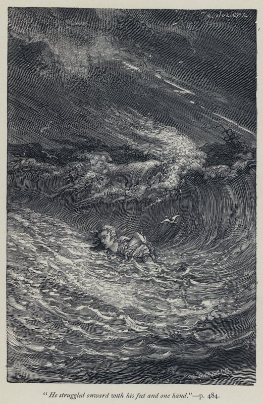 "Il lutta en avant avec ses pieds et une main" (gravure) - Jean Edouard Dargent
