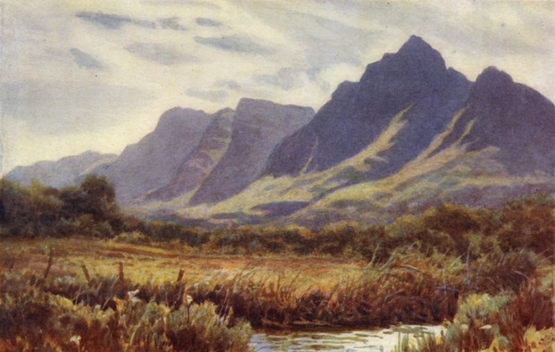Péninsule du Cap, Afrique du Sud : Table Mountain depuis Cape Flats (litho en couleur) - Joaquin Xaudaru y Echau