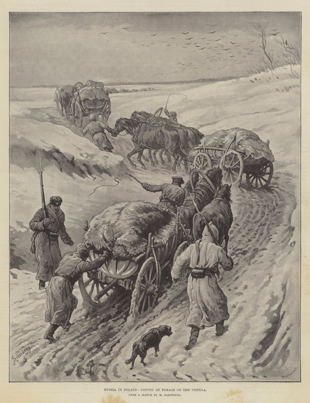 La Russie en Pologne, convoi de fourrage sur la Vistule - Johann Nepomuk Schonberg