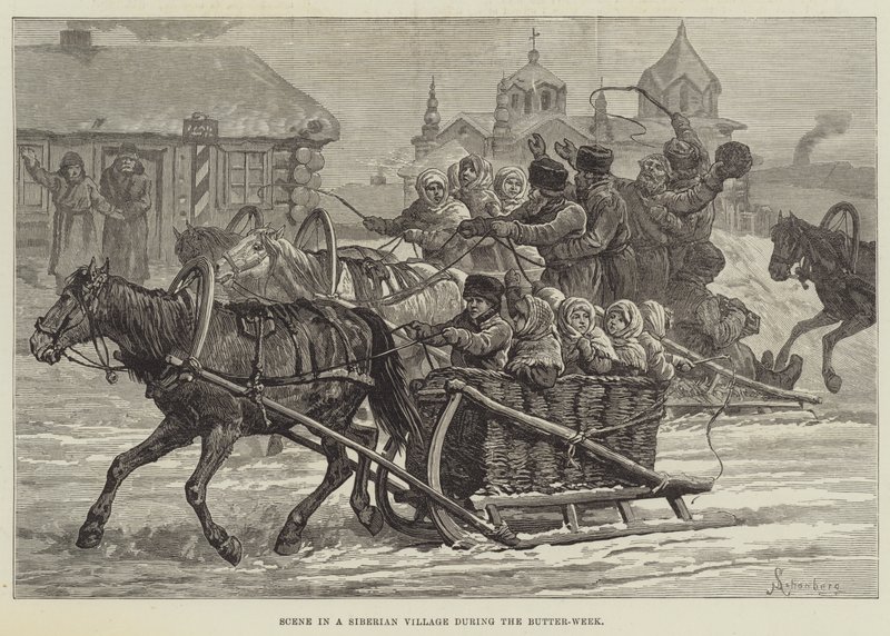Scène dans un village sibérien pendant la semaine du beurre - Johann Nepomuk Schonberg