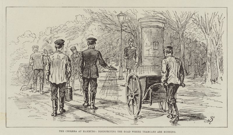 Le choléra à Hambourg, désinfection de la route où circulent les tramways - Johann Nepomuk Schonberg
