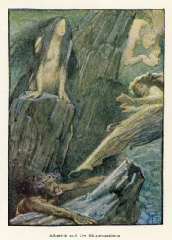 Alherich et les filles du Rhin - John Byam Liston Shaw