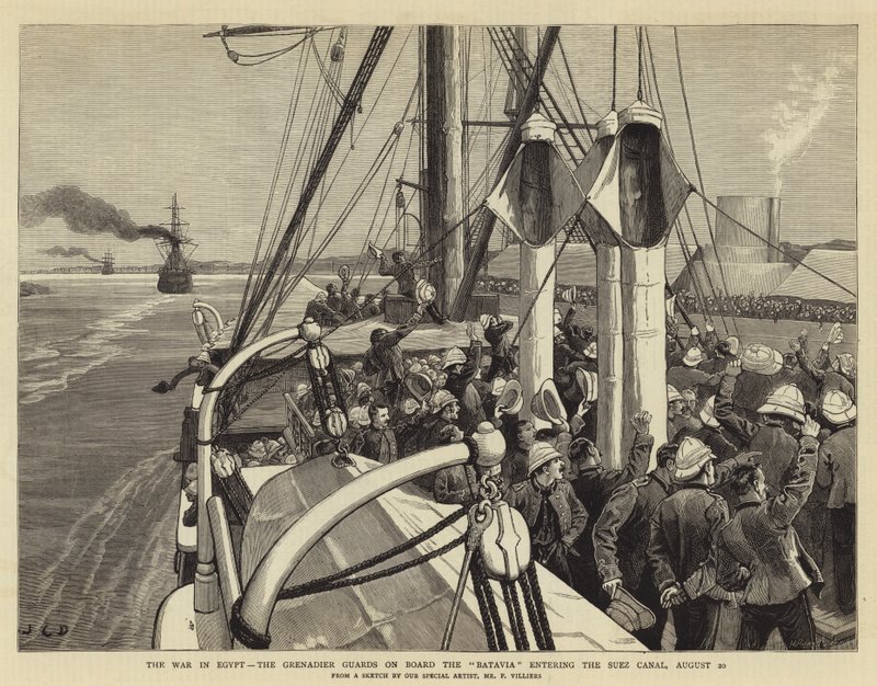 La guerre en Égypte, les Grenadier Guards à bord du Batavia entrant dans le canal de Suez, 20 août - John Charles Dollman