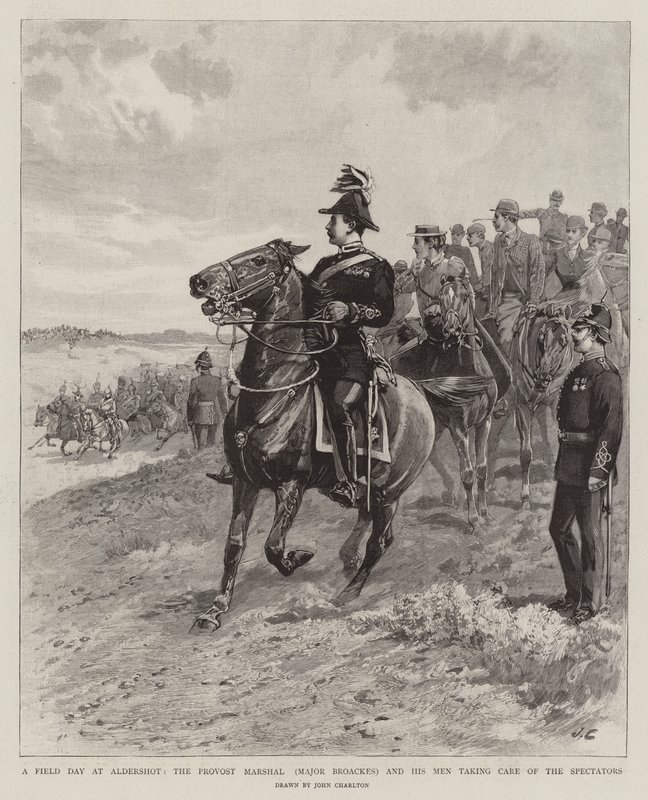 Une journée de terrain à Aldershot, le prévôt (Major Broackes) et ses hommes prenant soin des spectateurs - John Charlton