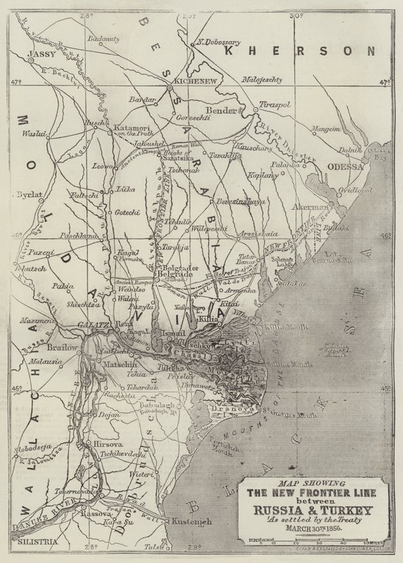 Carte montrant la nouvelle ligne de frontière entre la Russie et la Turquie telle que réglée par le traité, 30 mars 1856 - John Dower