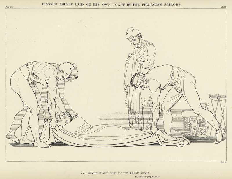 Ulysse endormi sur sa propre côte par les marins phéaciens - John Flaxman