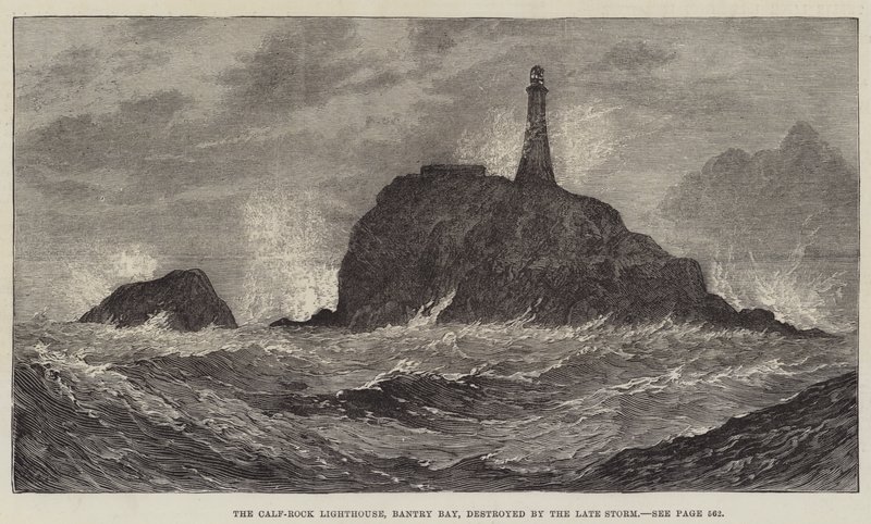 Le phare de Calf-Rock, baie de Bantry, détruit par la dernière tempête - John Gilbert