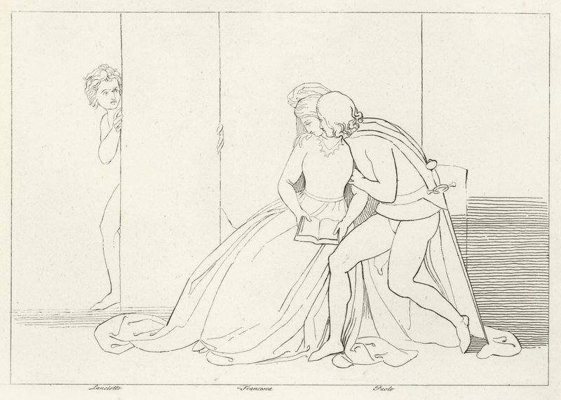 Les Amants Surpris, Enfer, Chant 5 (gravure) - John (after) Flaxman