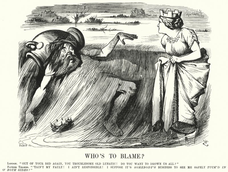 Caricature de Punch : Qui est à blâmer ? - appels à agir pour prévenir les inondations de la Tamise à Londres - John (after) Tenniel
