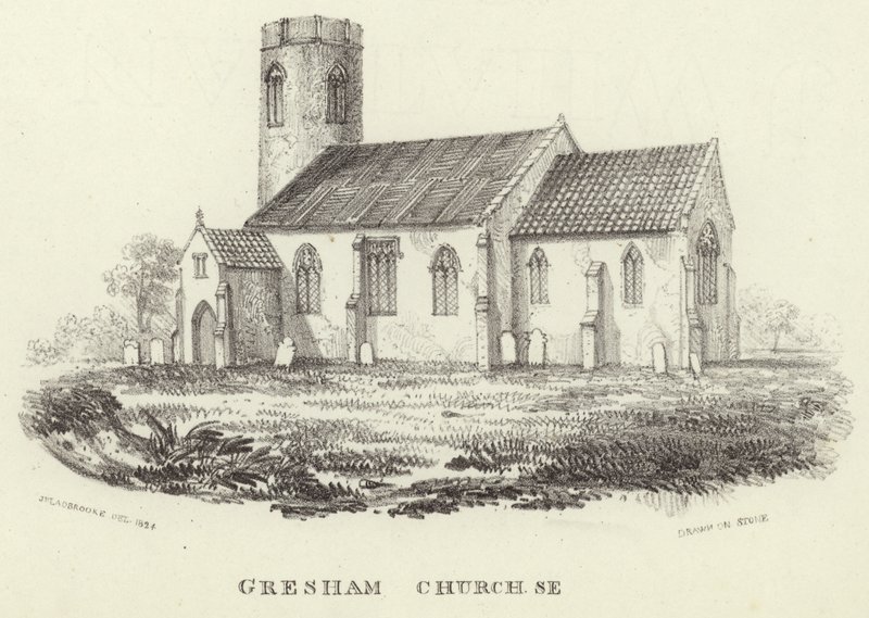 Église de Tous les Saints dans le village de Gresham - John Berney Ladbrooke