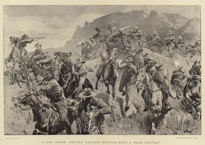 Une poursuite chaude, la cavalerie britannique repoussant un avant-poste boer - John Charlton