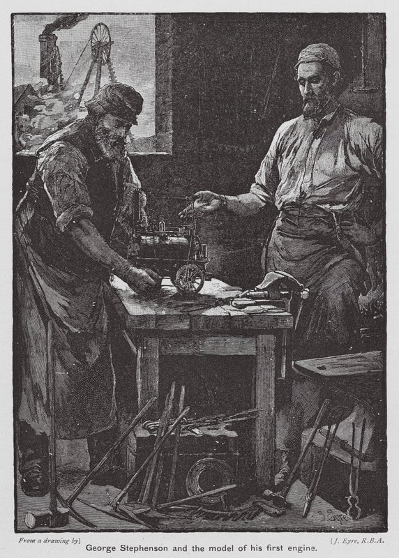 George Stephenson et le modèle de sa première locomotive - John Eyre