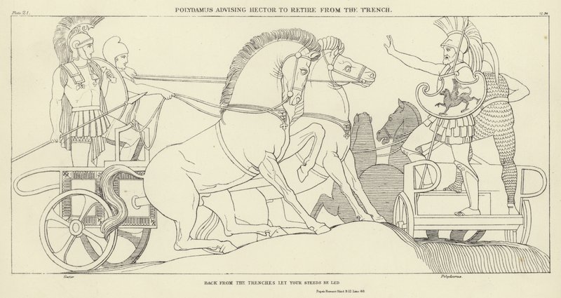 Polydamas conseillant Hector de se retirer de la tranchée - John Flaxman