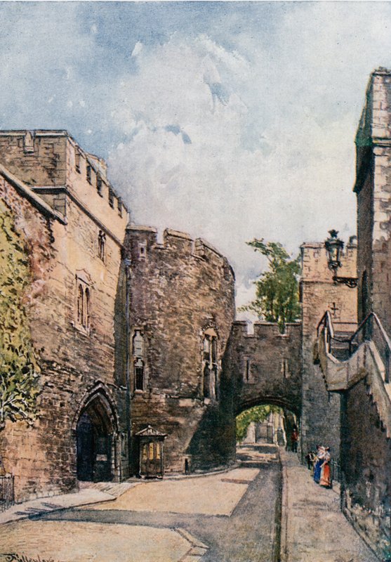 La Tour Sanglante et la Maison des Bijoux (Tour de Wakefield), vue vers l