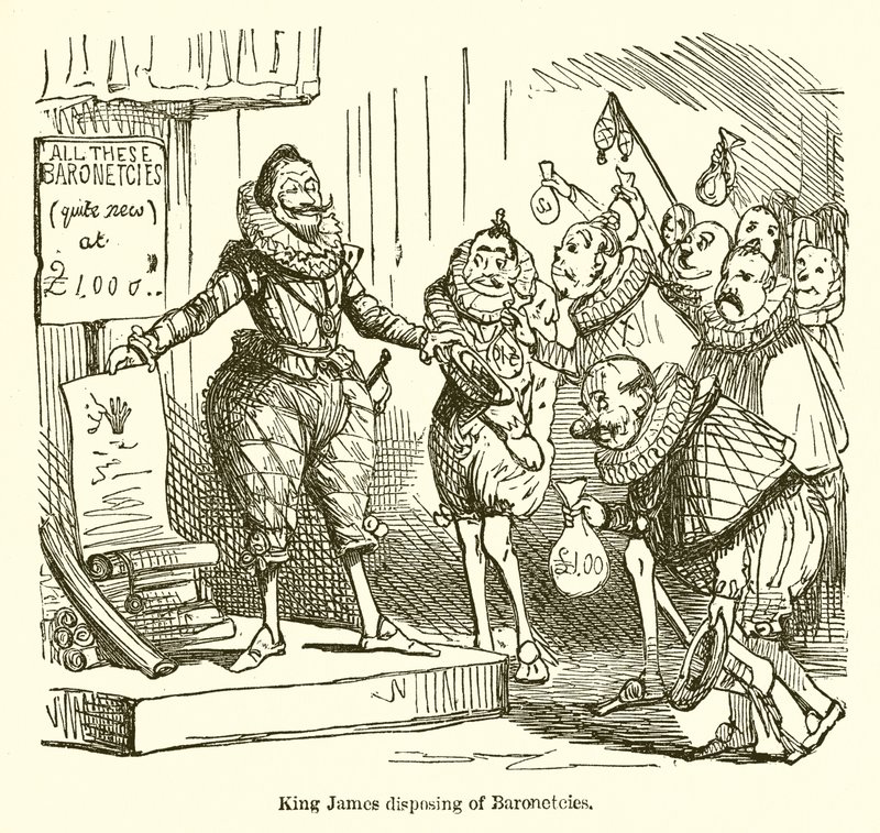 Le roi Jacques distribuant des baronnies - John Leech