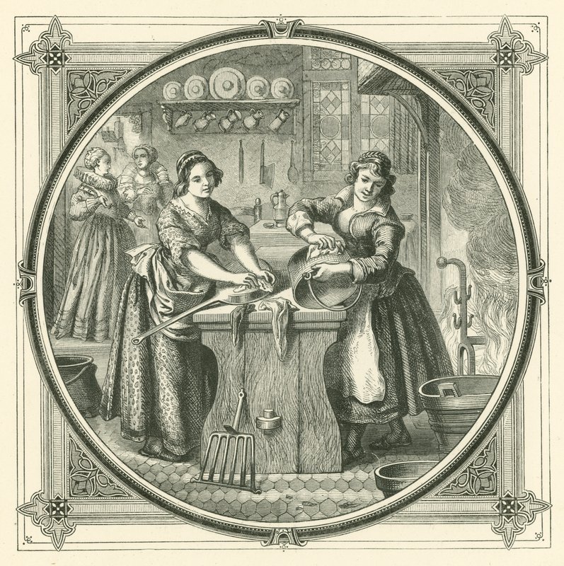 Quand les domestiques négligents deviennent ordonnés, ils polissent le fond des casseroles (gravure) - John Leighton