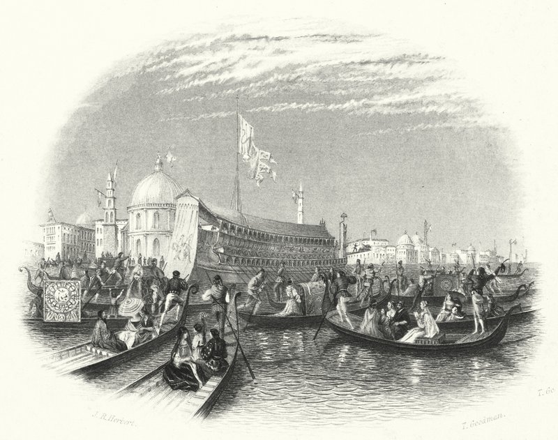 Le mariage de la mer. La barge du Doge et les gondoles sur l