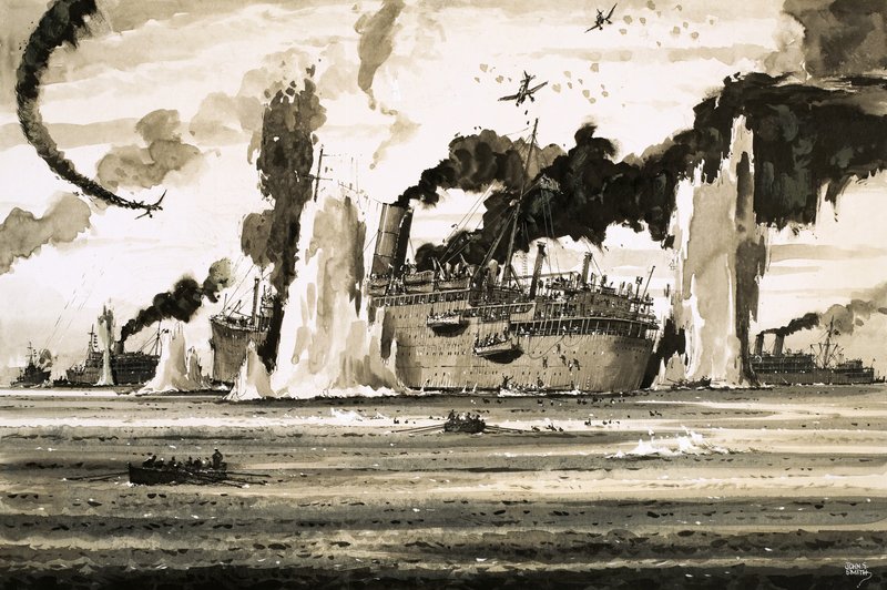 Das Sinken der Lancastra vor St. Nazaire im Juni 1940 von John S. Smith