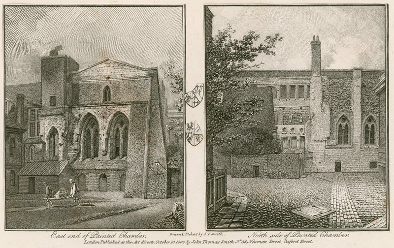Extrémité est (à gauche) et côté nord (à droite) de la Chambre Peinte, Palais de Westminster - John Thomas Smith