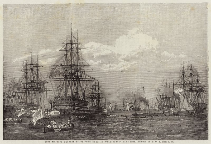 Sa Majesté se rendant au vaisseau amiral du duc de Wellington - John Wilson Carmichael