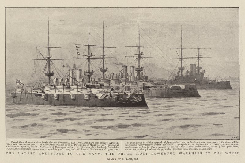 Les dernières additions à la marine, les trois navires de guerre les plus puissants du monde - Joseph Nash