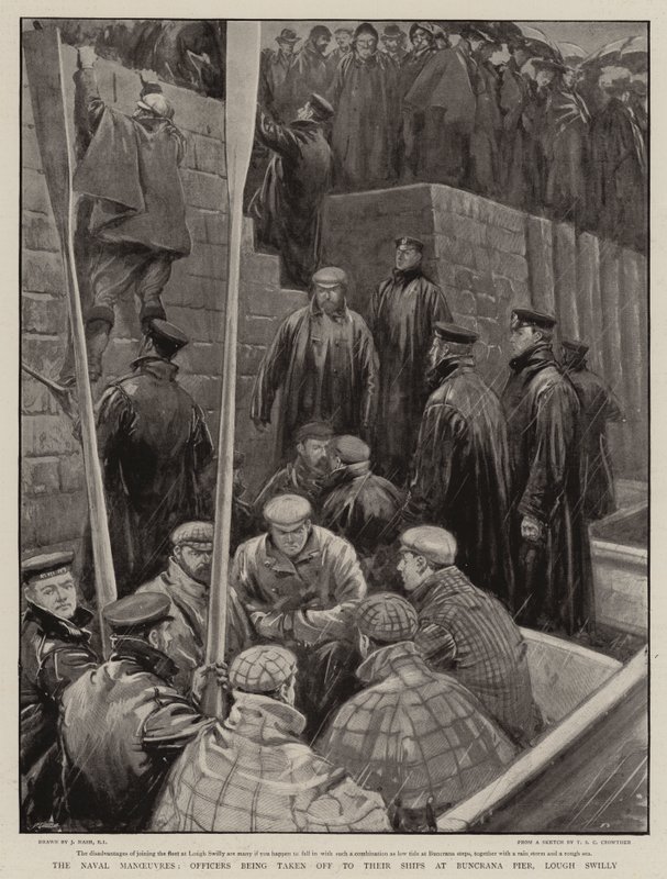Les manœuvres navales, officiers emmenés à leurs navires au quai de Buncrana, Lough Swilly - Joseph Nash