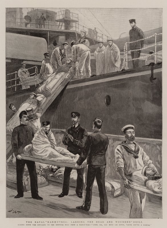 Les manœuvres navales, débarquement des morts et des blessés - Joseph Nash