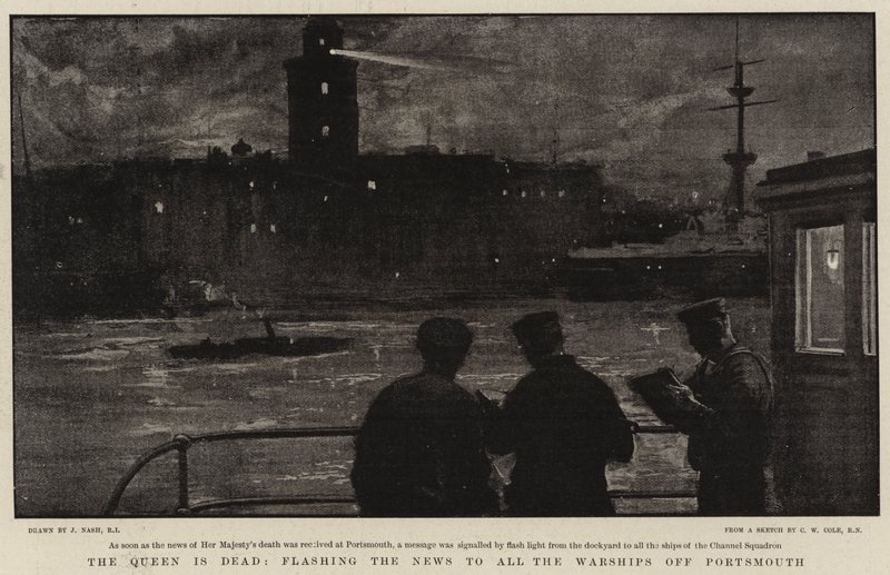 La reine est morte, annonçant la nouvelle à tous les navires de guerre au large de Portsmouth - Joseph Nash
