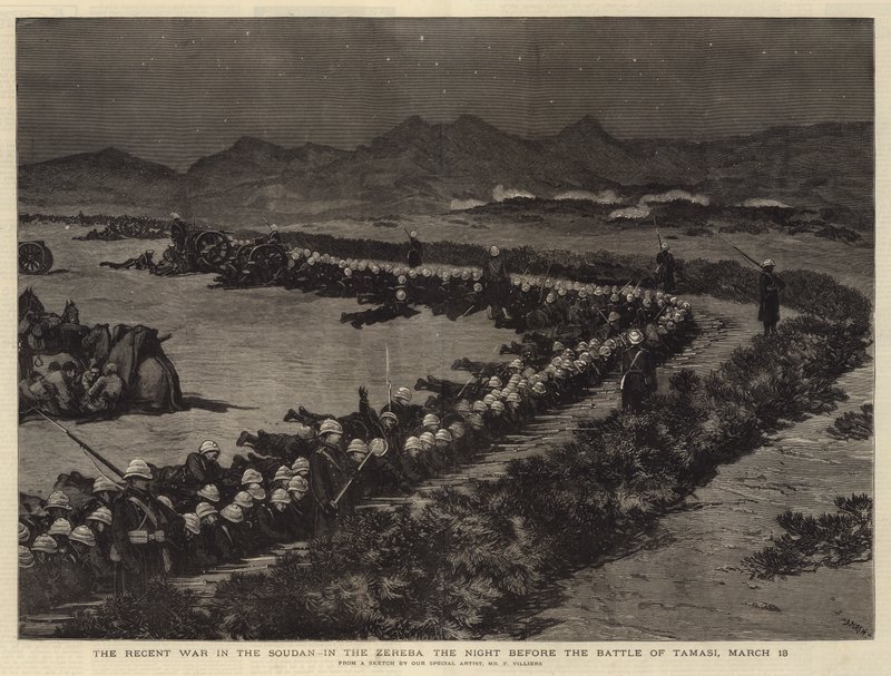 La récente guerre au Soudan, dans le Zereba la nuit avant la bataille de Tamasi, 13 mars - Joseph Nash