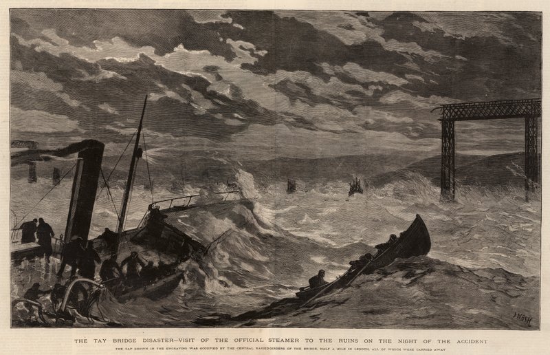 La catastrophe du pont de Tay, visite du bateau officiel aux ruines la nuit de l