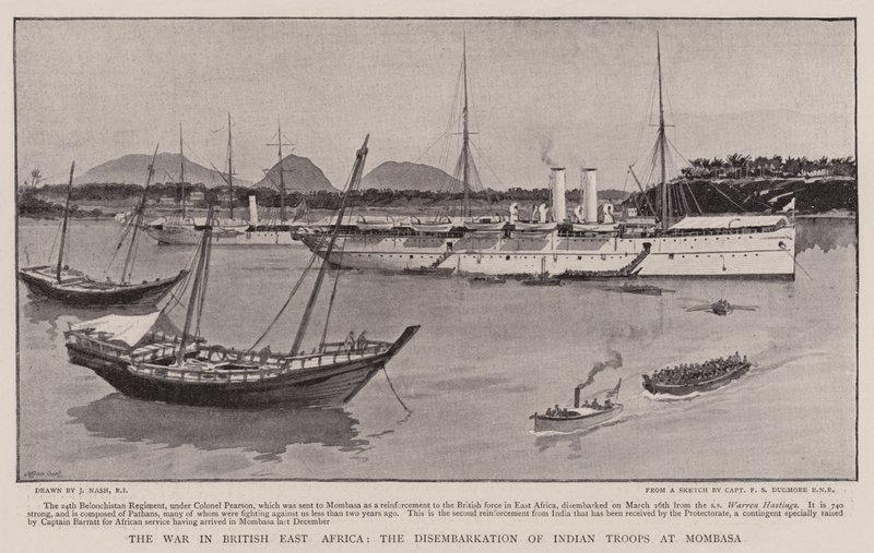 La guerre en Afrique orientale britannique, le débarquement des troupes indiennes à Mombasa - Joseph Nash