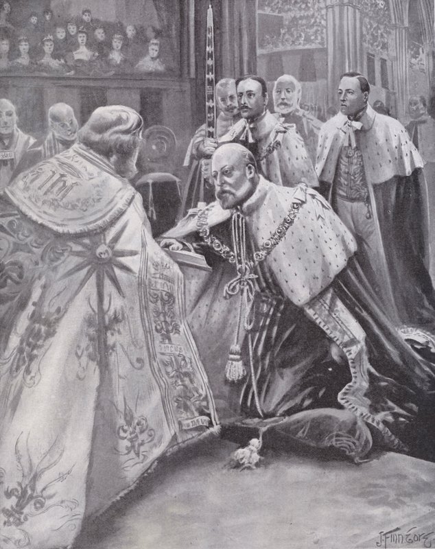 Le roi Édouard VII prêtant serment lors de son couronnement, Abbaye de Westminster, Londres - Joseph (after) Finnemore