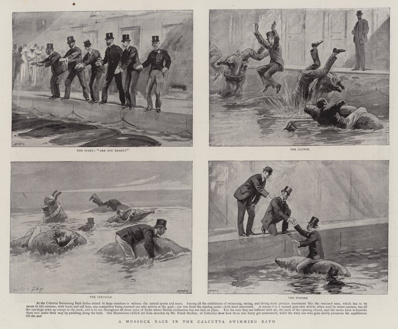 Une course de Mussuck dans la piscine de Calcutta - Joseph Nash