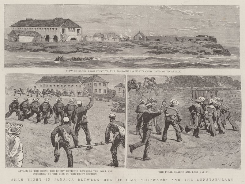 Combat simulé en Jamaïque entre les hommes du HMS Forward et la police - Joseph Nash