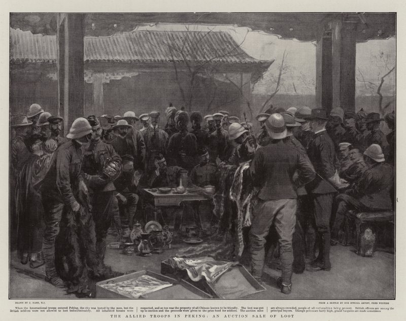 Les troupes alliées à Pékin, une vente aux enchères de butin - Joseph Nash
