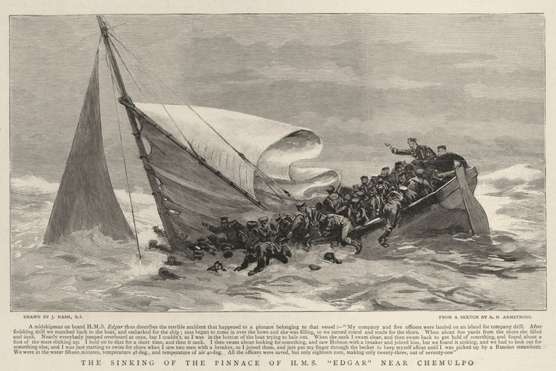Le naufrage de la pinasse du H M S Edgar près de Chemulpo - Joseph Nash