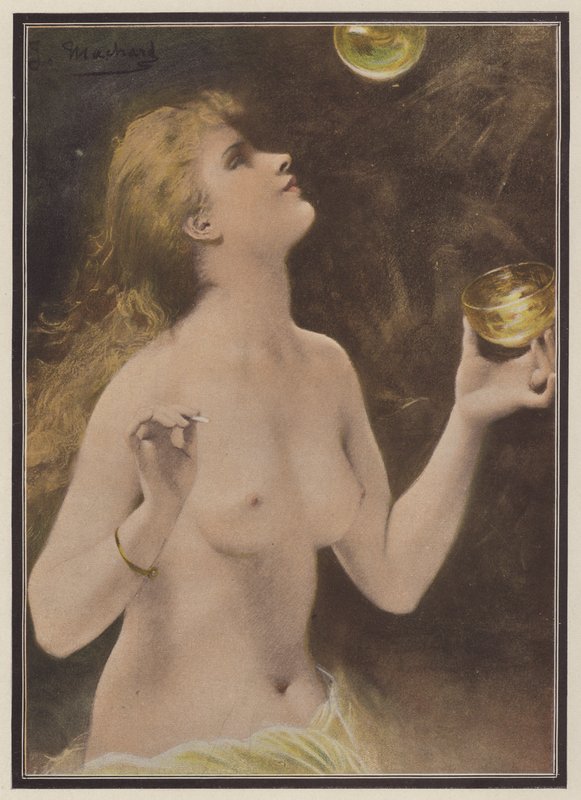 Femme soufflant des bulles de savon - Jules Louis Machard