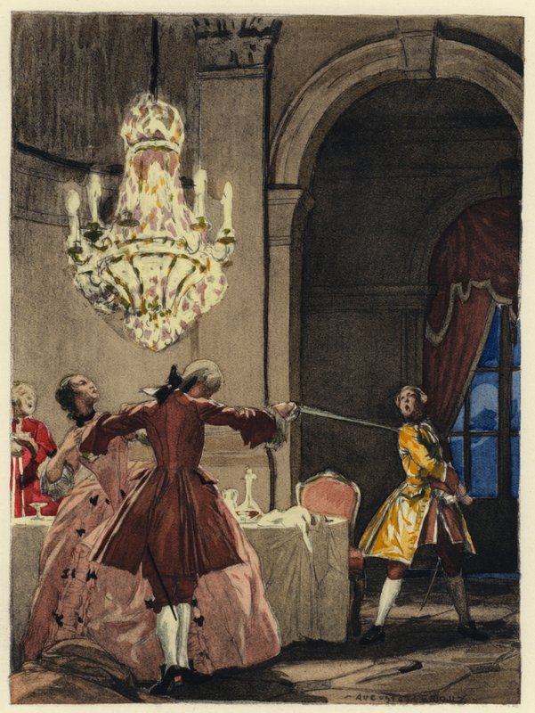 Illustration pour les mémoires de Casanova (lithographie couleur) - Jules Marie Auguste Leroux
