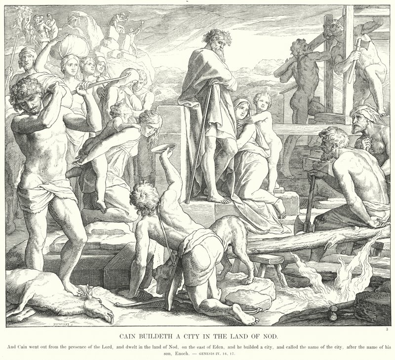 Caïn construit une ville dans le pays de Nod - Julius (after) Schnorr von Carolsfeld