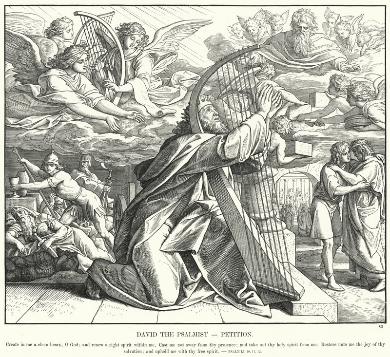 David le psalmiste, pétition (gravure) - Julius (after) Schnorr von Carolsfeld