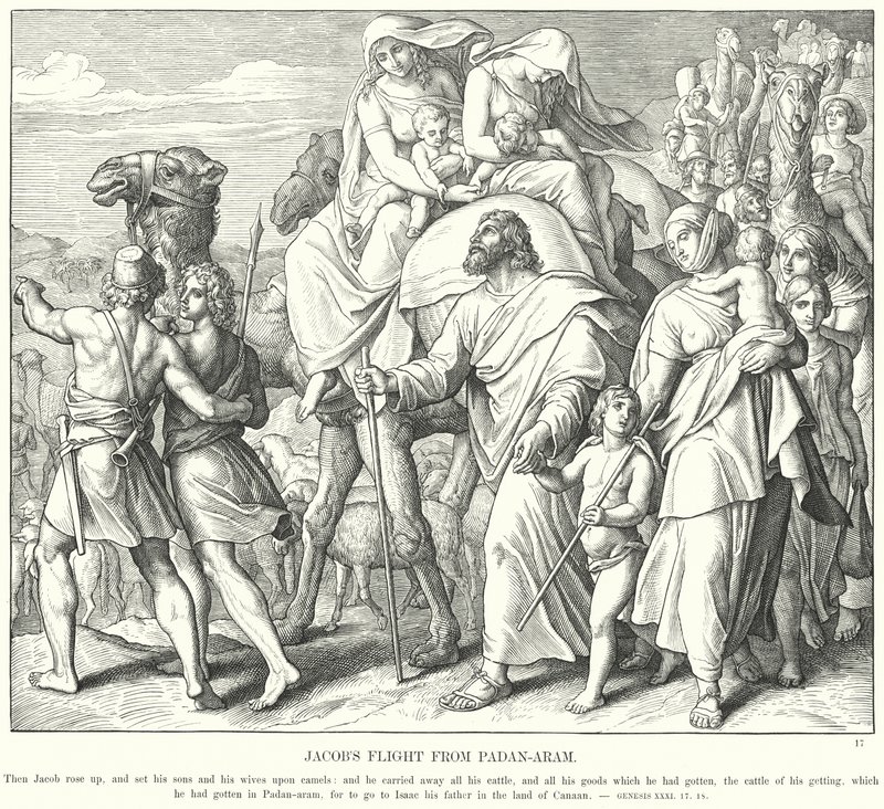 La fuite de Jacob de Padan-Aram (gravure) - Julius (after) Schnorr von Carolsfeld
