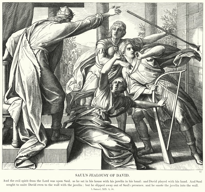 La jalousie de Saül envers David (gravure) - Julius (after) Schnorr von Carolsfeld