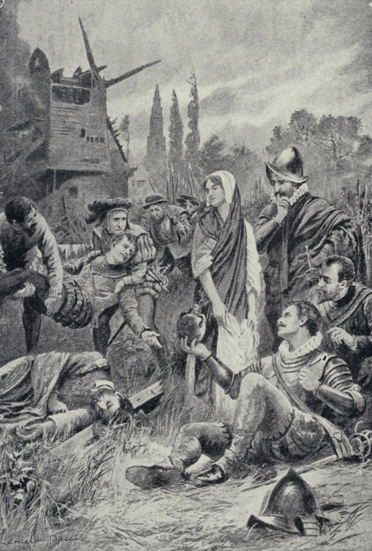 Sir Philip Sidney à la bataille de Zutphen (lithographie) - Lancelot Speed