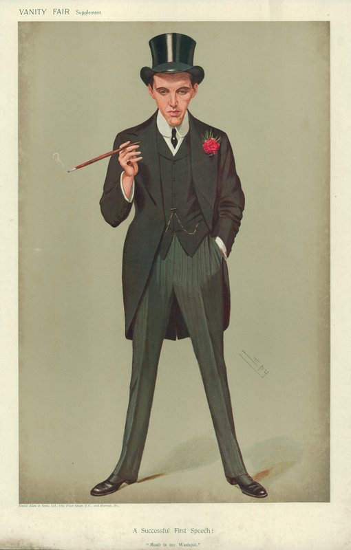 M. F. E. Smith, un premier discours réussi, Moab est mon bassin à laver, 16 janvier 1907, caricature de Vanity Fair - Leslie Matthew Ward